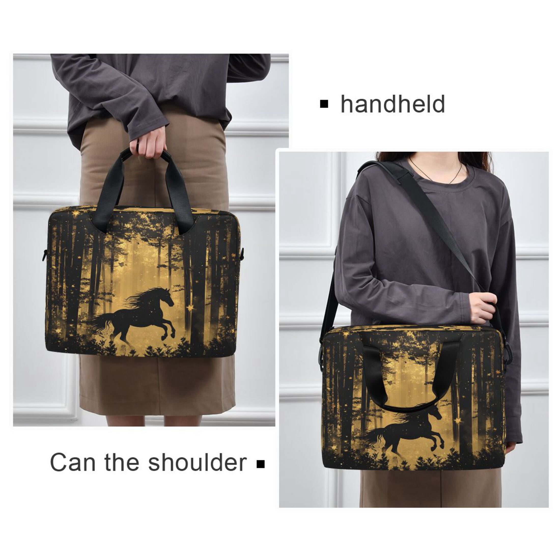 16" Laptop Tote Bag Laptop Sleeve Case Computer Briefcase for Work & Travel Elegant Black Horse