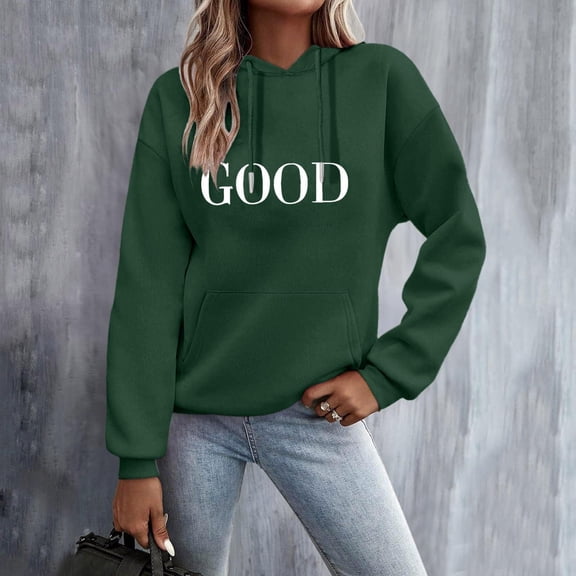 SYMOID Womens Green Hoodie - 100% Polyester Ultra-Soft, GOOD Graphic, Kangaroo Pocket, Adjustable Drawstring, Inclusive Sizes S to XXXXXL,Size S