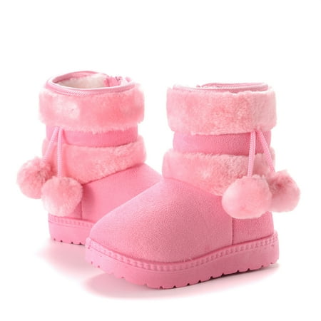 

BLTIBY Girls Snow Boots Toddler Baby Boot Kids Winter Warm Fur Lined Waterproof Boots Leather Non-slip Shoes Pink 12-15 Months