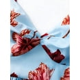 thumbnail image 3 of Blue Floral Print Ruched Waist V-Neck Spaghetti Strap Maxi Dress For Evening, 3 of 4