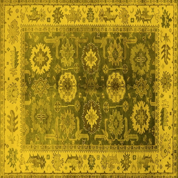 Ahgly Company Machine Washable Indoor Square Oriental Yellow Industrial Area Rugs, 5' Square