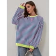 thumbnail image 2 of Women Oversized Striped Color Block Long Sleeve Crew Neck Sweatshirt Casual Loose Pullover Y2K Shirt Top, 2 of 7