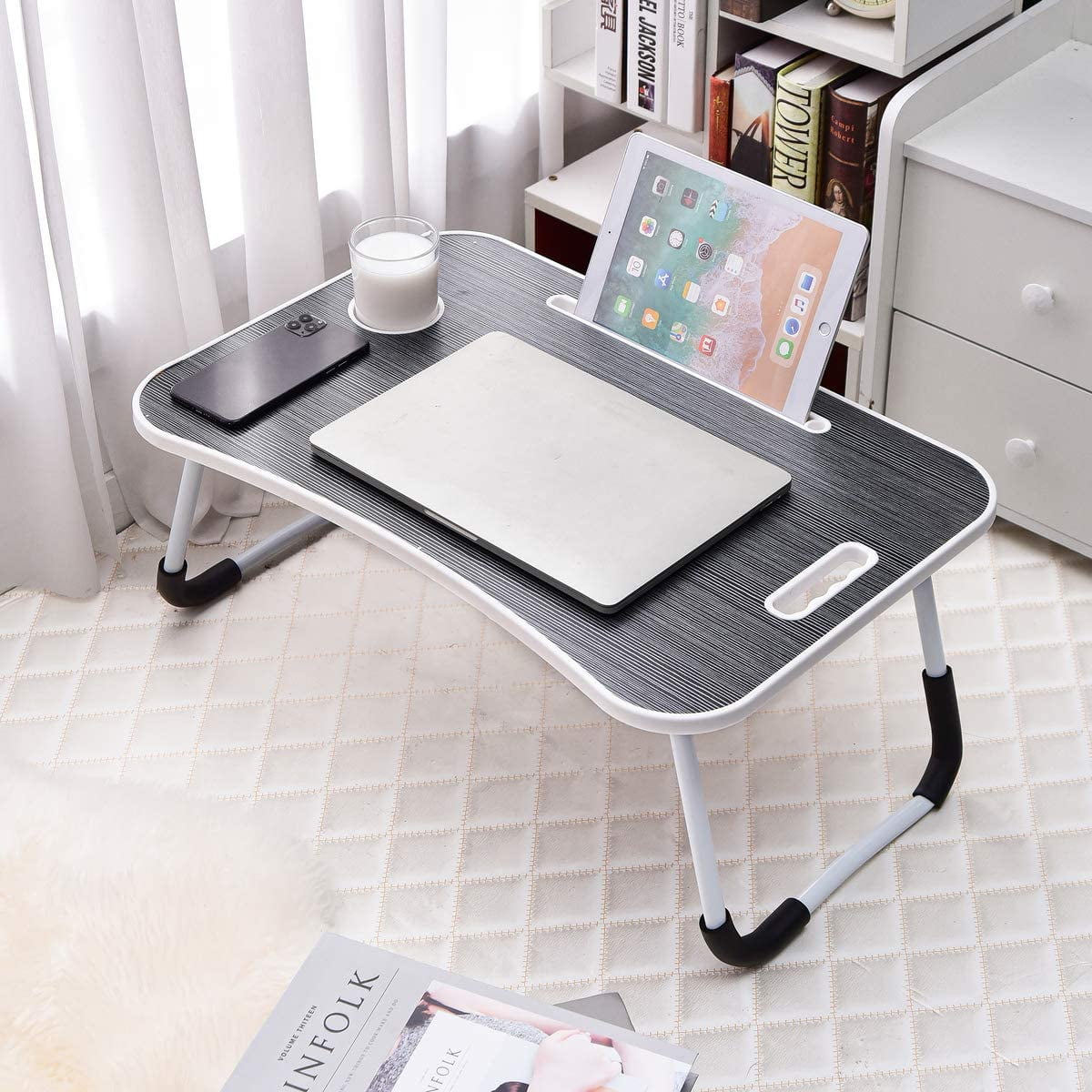 Foldable Small Wood Table Laptop Table Children Study Desk Dormitory Folding Notebook Table Lazy Portable Office Desk Reading Table On The Bed Color : Maple, Size : 60cm 