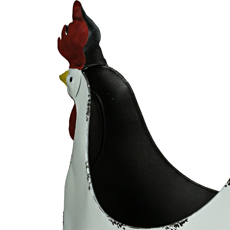 Zeckos White Metal Rooster Flower Pot, Indoor/Outdoor Home