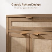 SICOTAS 30 Sideboards Buffets Cabinets with Drawer Set of 2, Boho Rattan Kitchen Storage Cabinets with Adjustable Shelves, Coffee Bar Station in Oak
