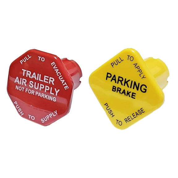 Torque Parking Brake & Air Supply Knobs Set, Yellow Parking Brake Knob and Red Trailer Air Supply Knob for MV-3 Push-Pull Dash Valve | Replaces Bendix 298817, 298818 (TR298817   TR298818)