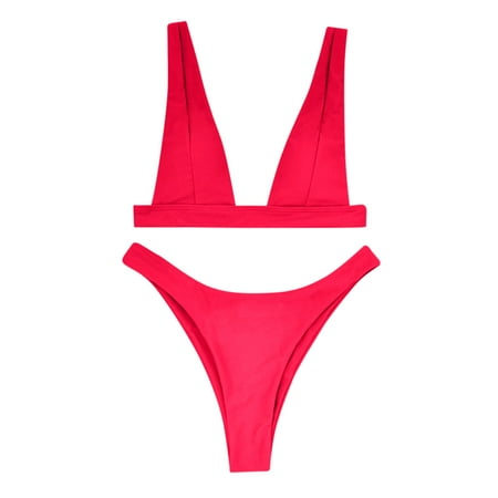 Aayomet Womens Bikini Swimsuits Women s Twist Front High Waisted Bikini Swimsuit Drawstring Tie Side Bottom Two Piece Bathing Suit Watermelon Red M