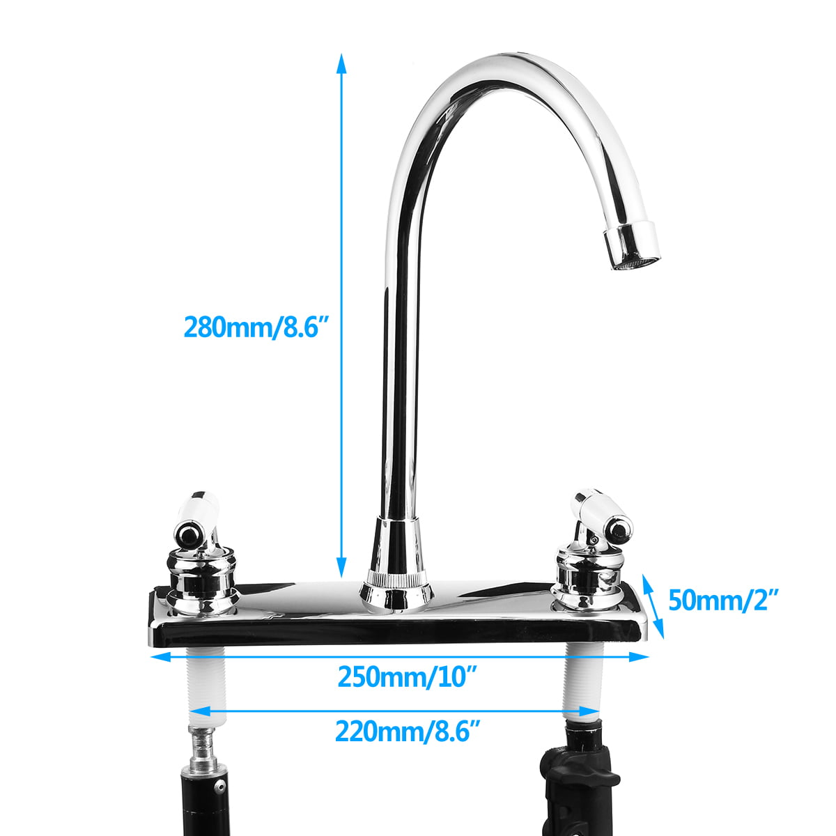 Kitchen Basin Faucet Deck Mount Chrome Dual Handles Swivel Spout Sink Mixer Tap 