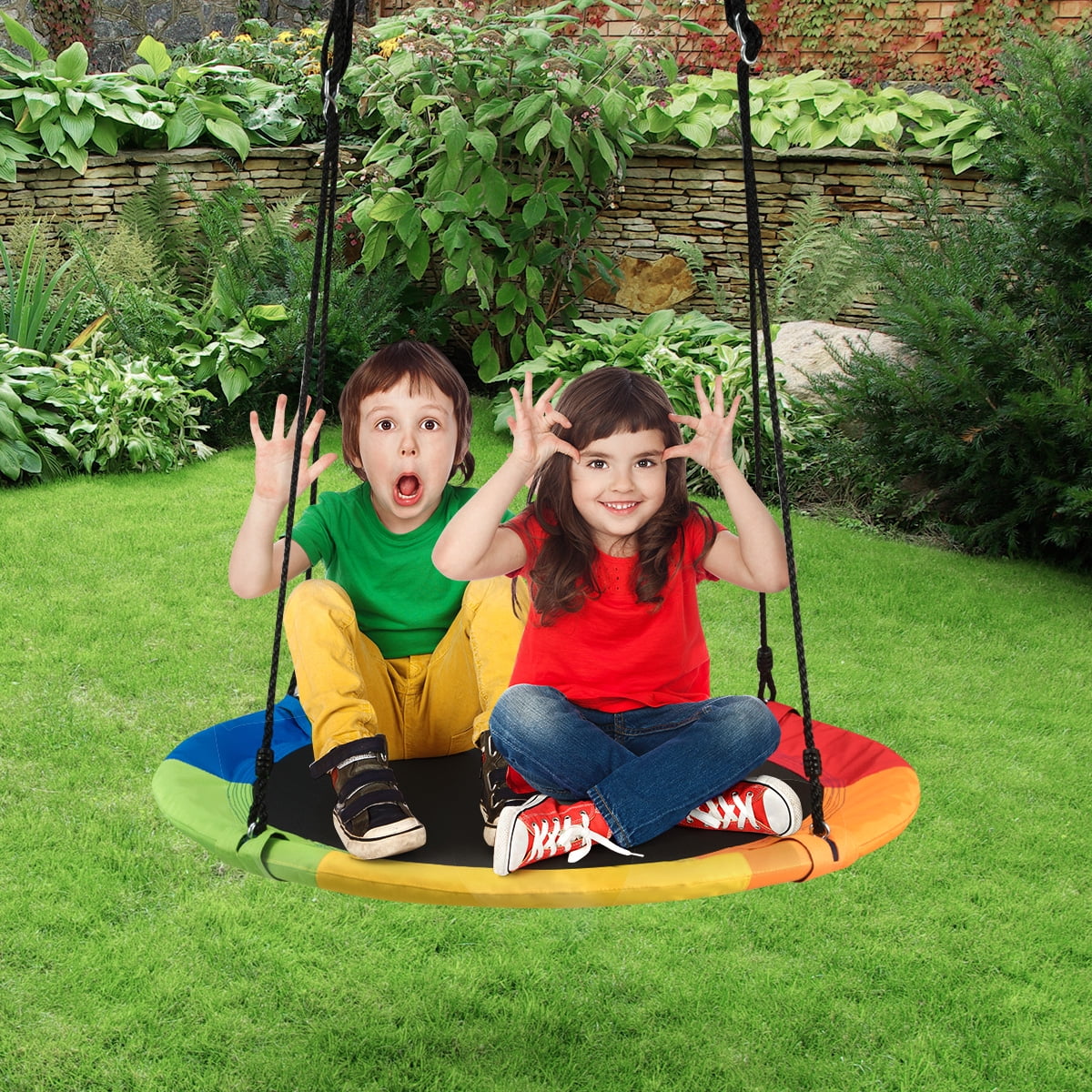 Goplus 40'' Flying Saucer Tree Swing Indoor Outdoor Play Set Swing for Kids colorful - 1