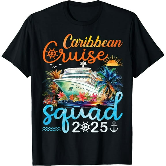 Caribbean Cruise Squad 2025 Family Matching Group Vacation T-Shirt Casual Short Sleeve Shirt
