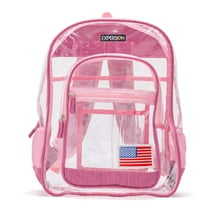 Expersion American Flag Clear Backpack, Transparent, See-Through, Heavy Duty, Stadium-Approved (Pink)