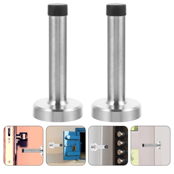 GAXIRE 2Pcs Extra Long Plated Silver Door Stoppers Wall Protectors for Home and Office Use