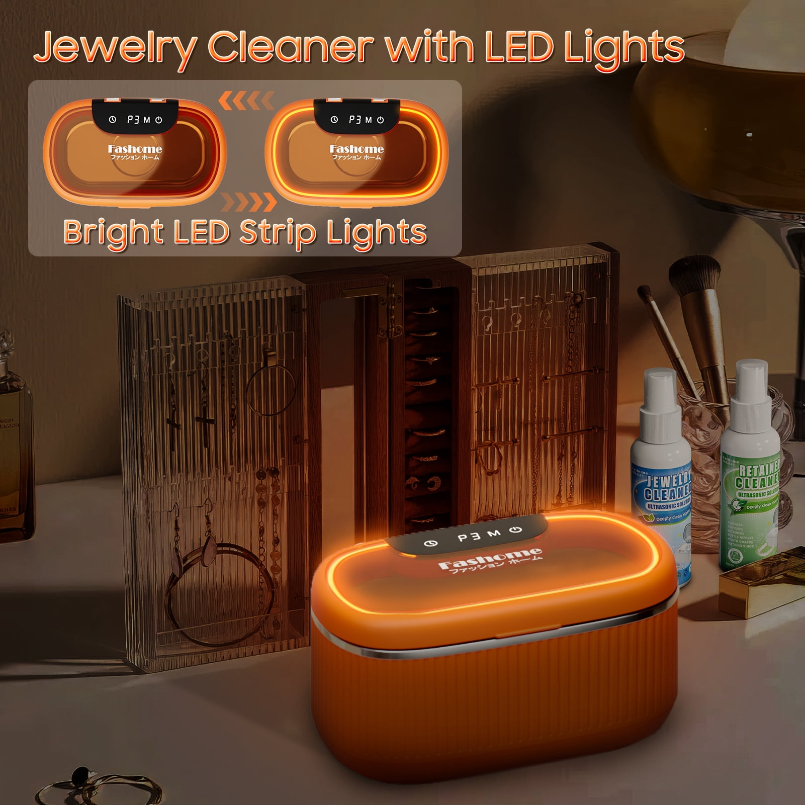 Professional Ultrasonic Cleaner with 200ML Solution, 45KHz 20oz Jewelry Cleaner Ultrasonic Machine with Basket Watch Stand for Rings, Necklaces, Eyeglasses, Dentures, Retainers