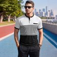 thumbnail image 5 of Breathable Striped Polo Shirts for Men Short Sleeve Casual Business Henley Neck Tee Lightweight Summer Golf Travel Out Top White XL, 5 of 8
