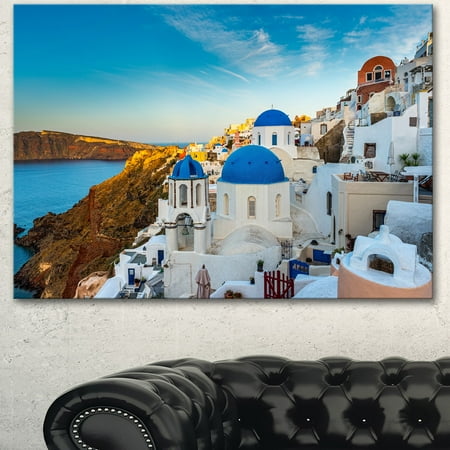 - DESIGN ART Designart 'Beautiful Santorin Houses Greece' Large Cityscape Art Print on Canvas - Blue
