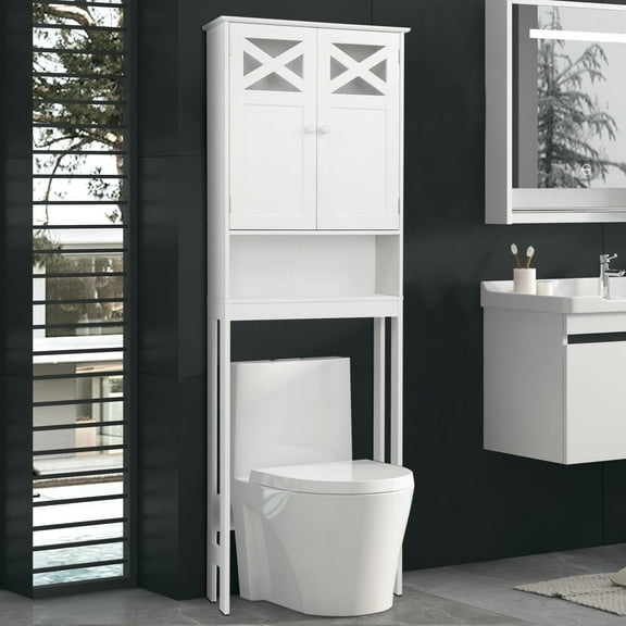 UBesGoo Wooden Double Door Toilet Cabinet White,Bathroom Cabinet Storage