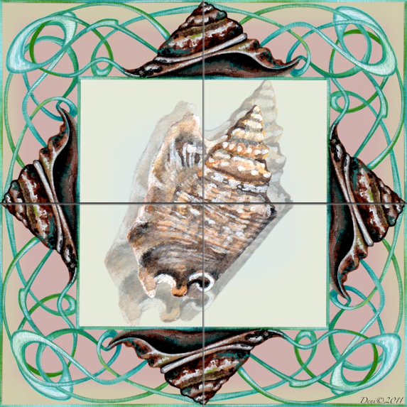 Tile Mural Bathroom Backsplash - Seashell Square 5-DF - by Denise Freeman