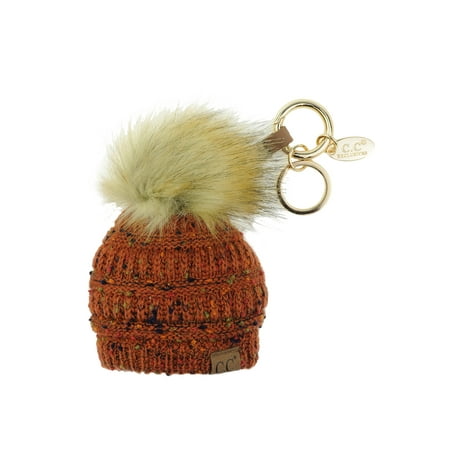 NYFASHION101® Pom Pom Beanie Key Chain Key Ring Handbag Tote Accessory - Confetti Rust