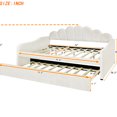 thumbnail image 5 of White Full Size Daybed With Trundle And Velvet Upholstery - Elegant , Stable Frame, Multipurpose Guest Bed In Upholstery, Solid Pine Legs, Functional For Home, 5 of 7