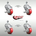 thumbnail image 2 of 3.5 Inch SS Red Polyurethane Swivel ½ Inch Threaded Stem Caster Set Brake SCC, 2 of 2