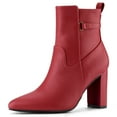 thumbnail image 1 of Unique Bargains Women's Strap Decor Point Toe Block High Heels Ankle Boots, 1 of 7