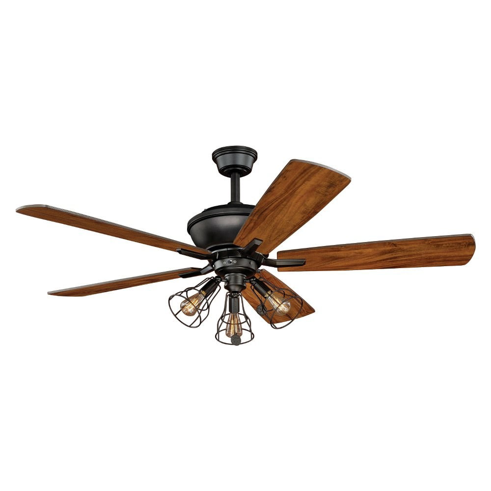 Outdoor/Indoor 52" LED Ceiling Fan Industrial Iron Patio Mission Cage Light Loft 