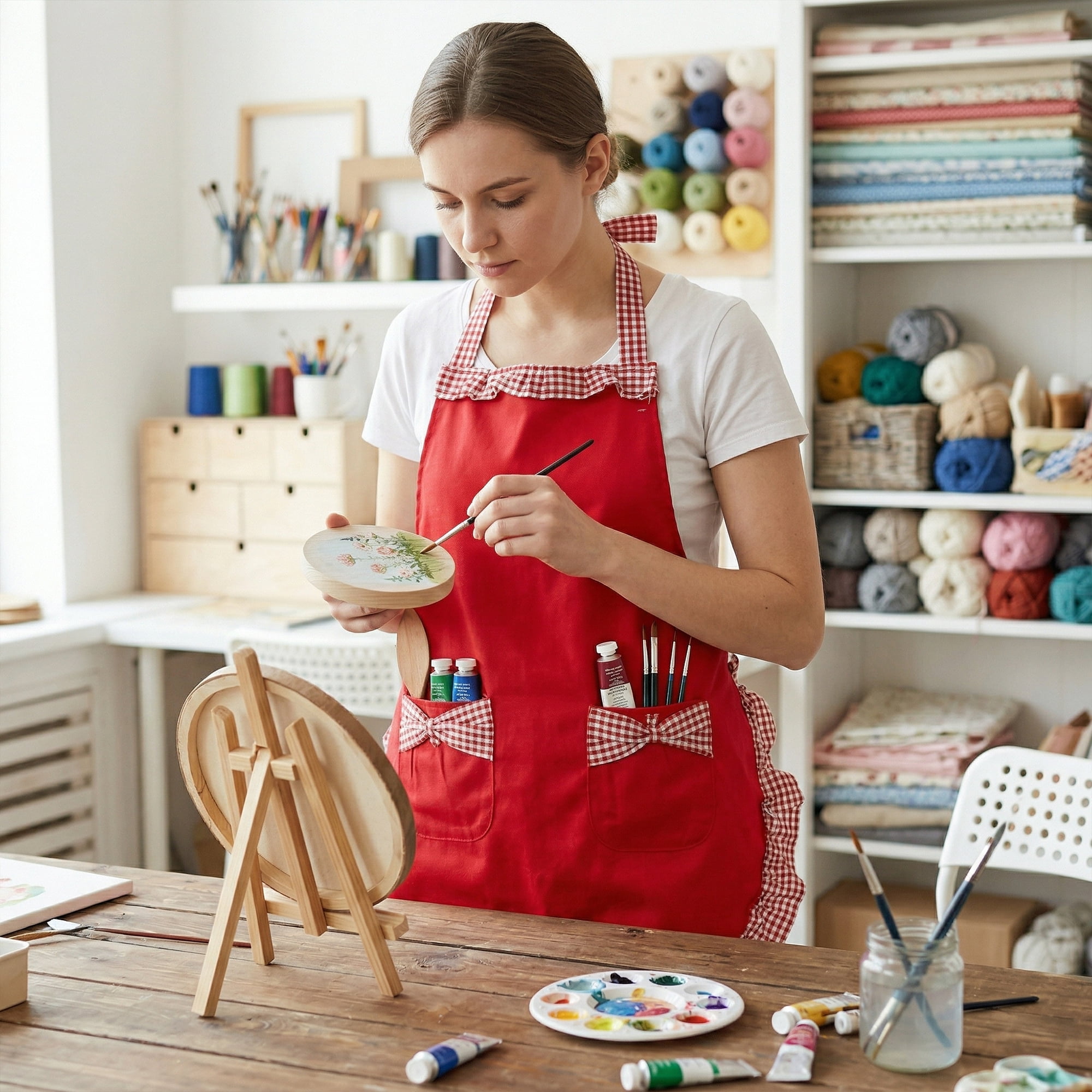 Unique Bargains Maid-style Durable Polyester Aprons with Pockets 25.4x28in Red