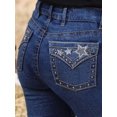 thumbnail image 5 of Women's Classic Boot Cut Jeans, Dark Blue Denim with Star Pocket Design, High Rise (US, Alpha, Small, Regular, Regular, Blue), 5 of 5