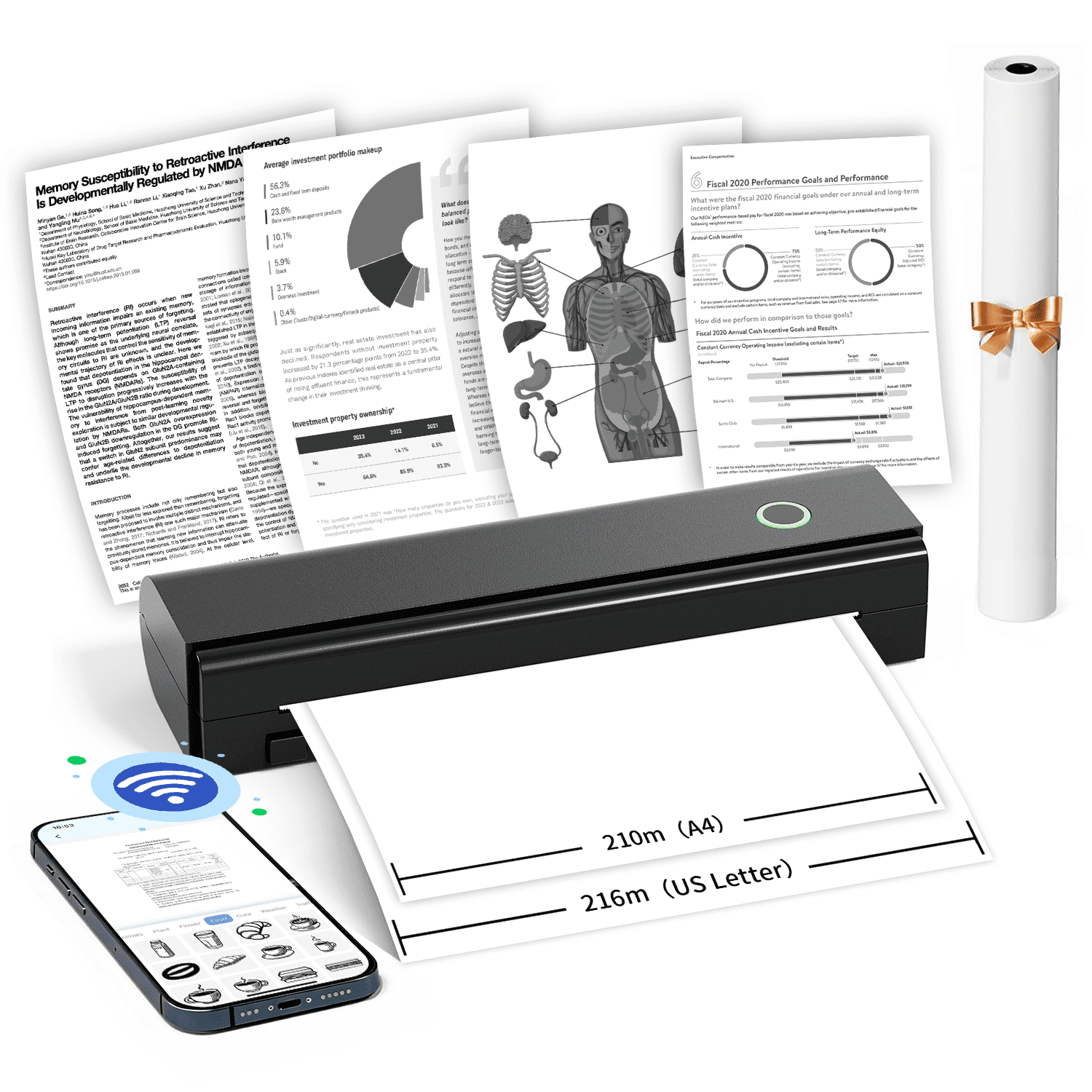 HKHKPI N80 Portable Printer, Thermal Inkless Printer Fit for Android iOS Phones & Laptops for Travel Home Car Office