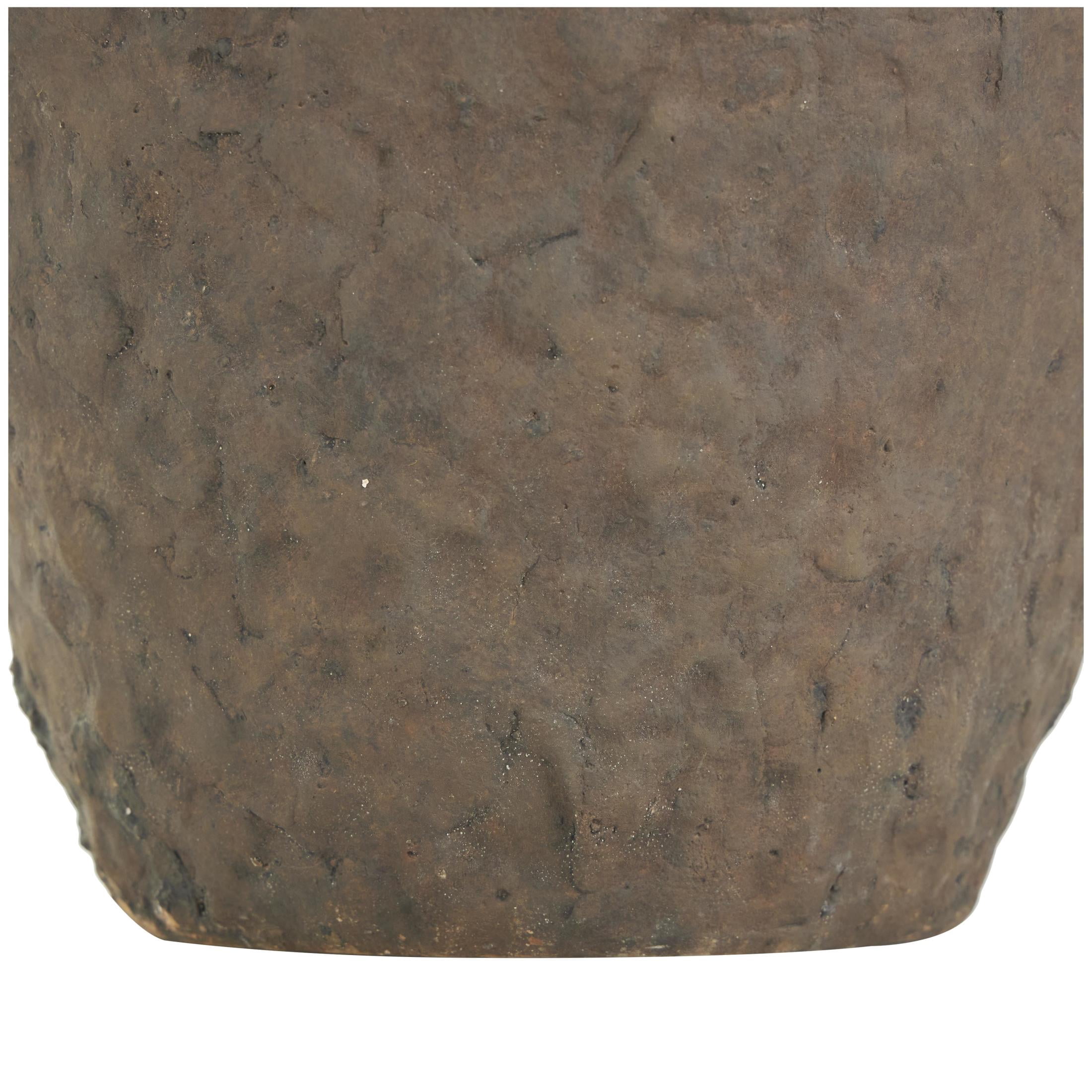 DecMode 12" Handmade Textured Dark Brown Ceramic Vase with Four Handles