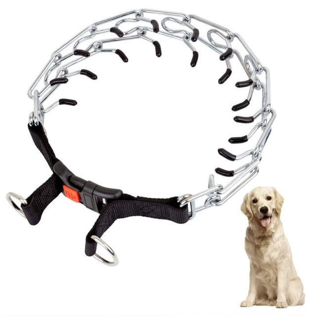 Collar de punta para perro, collar de entrenamiento para estrangulador de perro, eslabones ajustables de acero inoxidable con puntas de goma cómodas, hebilla de liberación rápida para perros medianos