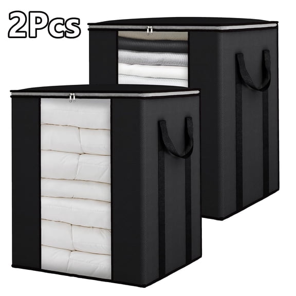 Blanket Storage Bags with Zipper Large Storage Bins with Lids 120L 2 Pack Comforter Storage Bags with Reinforced Handles Clothes Storage Containers