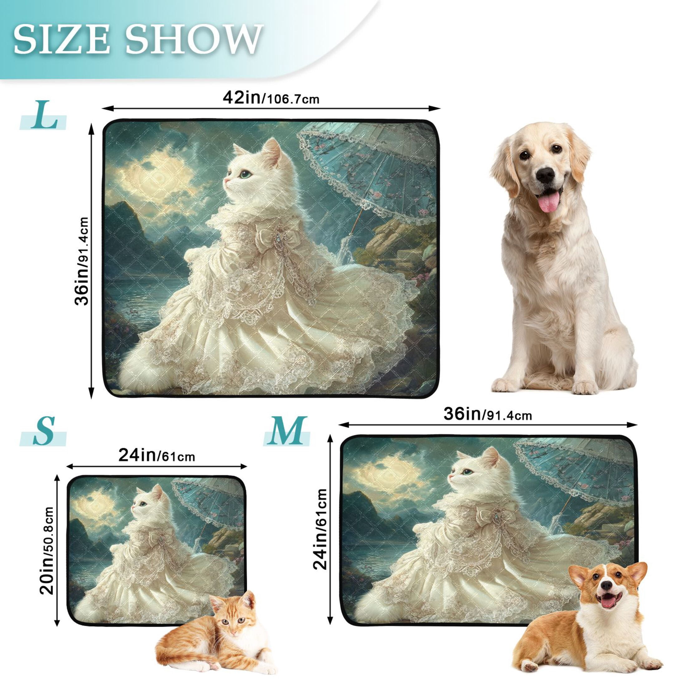 Qxltty Princess White Cat Cat litter Pads Pet Set of 3 Diaper Mats Center Anti-leakage Layer Absorbent Soft and Comfortable
