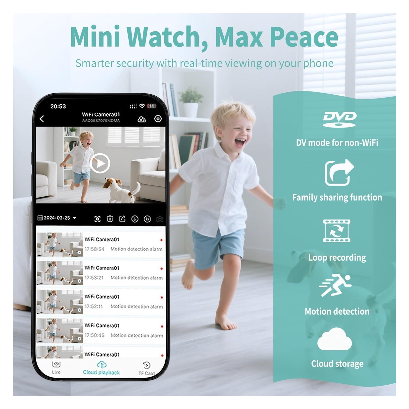 NexTone Mini Camera Nanny Cam for Home - 2026 Update WiFi Security Camera with Free Cloud Storage, Baby Monitor Pet Camera with Motion Detection, Night Vision, App Control, with No WiFi Mode (Black)