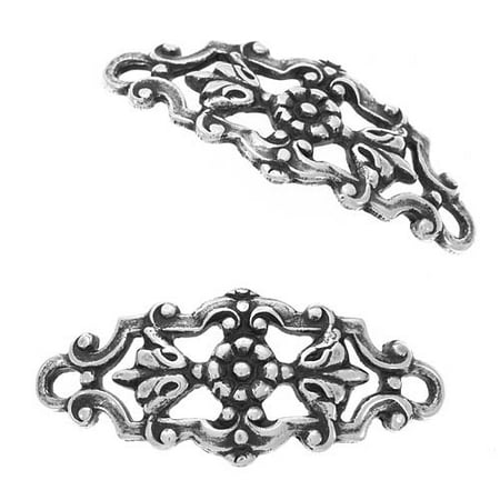 Flower Connector - Antiqued Silver Plated Filigree Flower And Leaves Curved Connector Links 22mm (2)