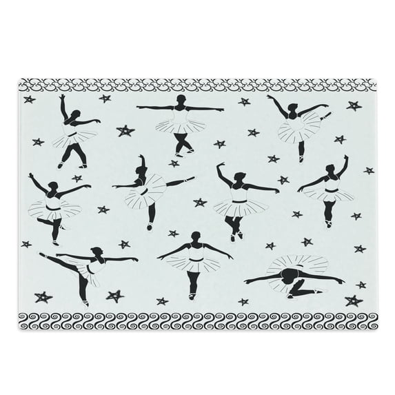 Ballet Cutting Board, Classic Dancers in Baroque Medieval Ballerina Dress with Stars and Scrolls, Decorative Tempered Glass Cutting and Serving Board, in 3 Sizes, by Ambesonne