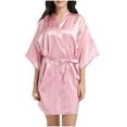 thumbnail image 2 of Lovskoo Women's 2024 Satin Robe Valentines Sleepwear for Women Kimono Bathrobe Short Ruffle Belted Robes Bridesmaids Sleepwear Khaki, 2 of 5