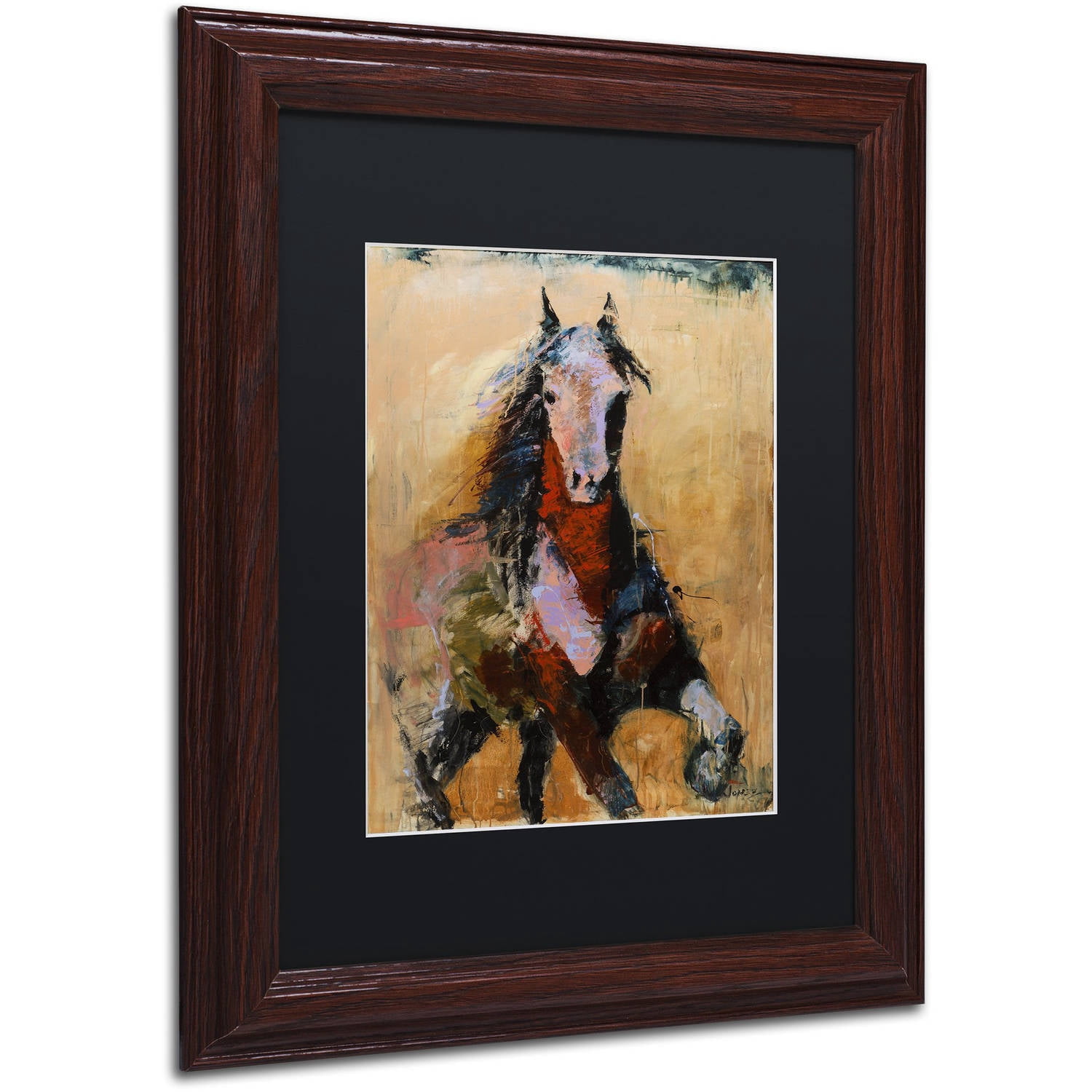 Trademark Fine Art "Golden Horse" Canvas Art by Joarez, Black Matte, Wood Frame
