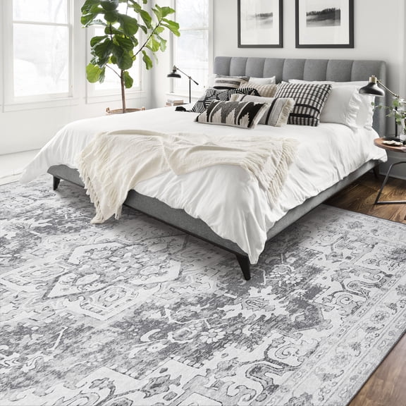KUETH Area Rug 4'x6', Machine Washable Rugs for Living Room, Low Pile Non Slip Carpet, Persian Print for Bedroom, Office and Dining Room