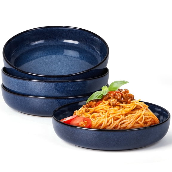 Vesteel Pasta Bowl Set of 4, 22oz Stoneware Salad Pasta Serving Bowls for Soup Dinner Cereal, Microwave & Dishwasher Safe, Ocean Blue
