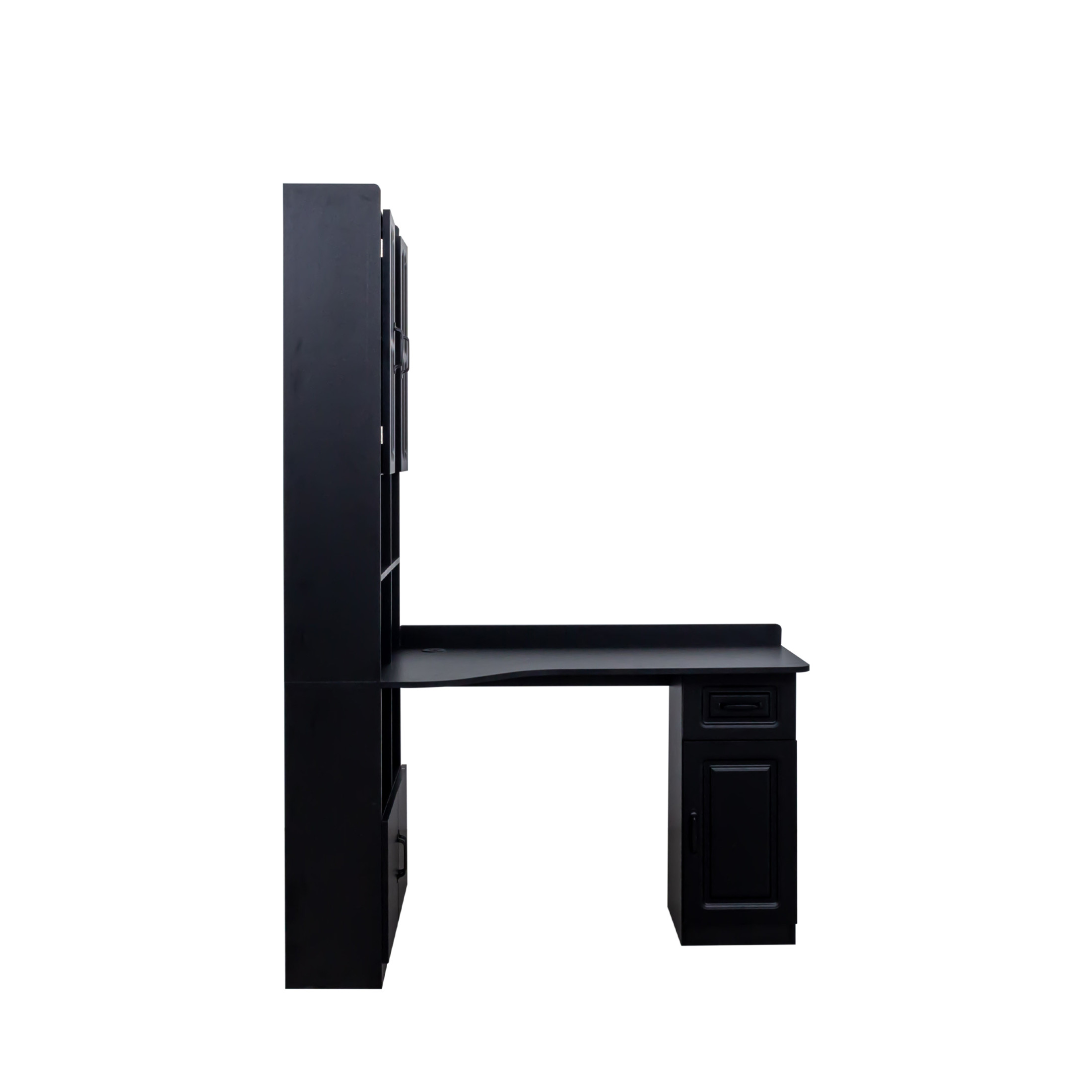 Noble House Florin 55" L-Shaped Corner Desk with Hutch, Modern Wooden Table with Bookshelf & Drawer, Black