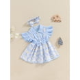 thumbnail image 3 of Bagilaanoe Newborn Baby Girl Summer Rompers Dress Daisy Print Fly Sleeve Bodysuits + Headband 6M 12M 24M 3T 4T Kids Patchwork A-line Dresses, 3 of 7