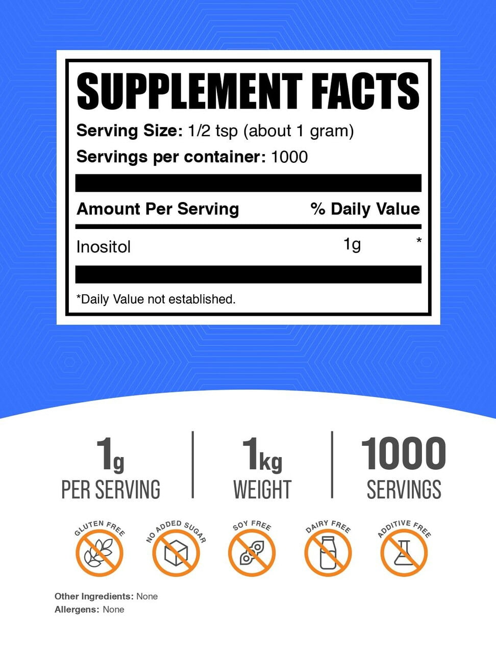 BulkSupplements Inositol Powder - Gluten Free, 1g per Serving - 1 Kilogram (2.2 lbs)