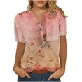 thumbnail image 2 of EGNMCR T-Shirts pour Femmes Mode Femmes Col Rond Manches Courtes Imprimé Bouton Poche Hauts Décontractés, 2 of 4