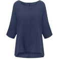 thumbnail image 3 of CHOK Soldes d'Hiver! Hauts pour Femmes Grande Taille Manches 3/4 Col Rond Volant Décontracté T-Shirts Amples Unis Été Automne Tunique Basique Chandail Blouses T-Shirts, 3 of 4