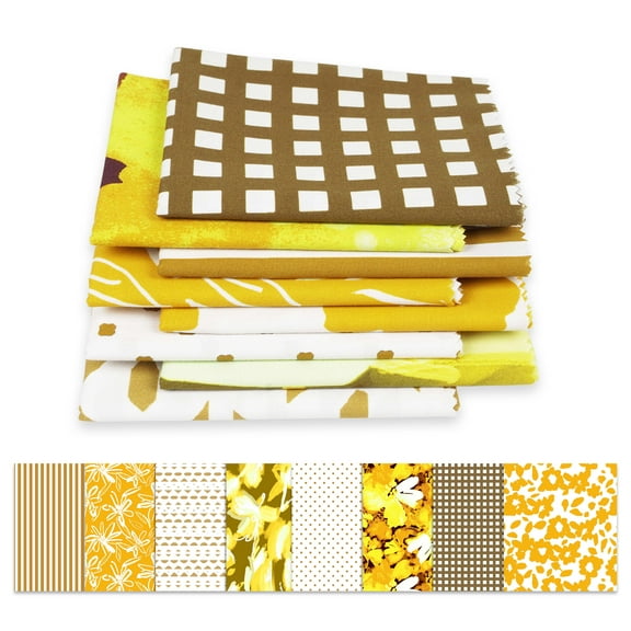 Soimoi 8 Pc Fat Quarter Bundle -Floral Print 18"x 22"DIY Patchwork-100% CottonPre-Cut Quilting Fabric (Brown & Yellow)