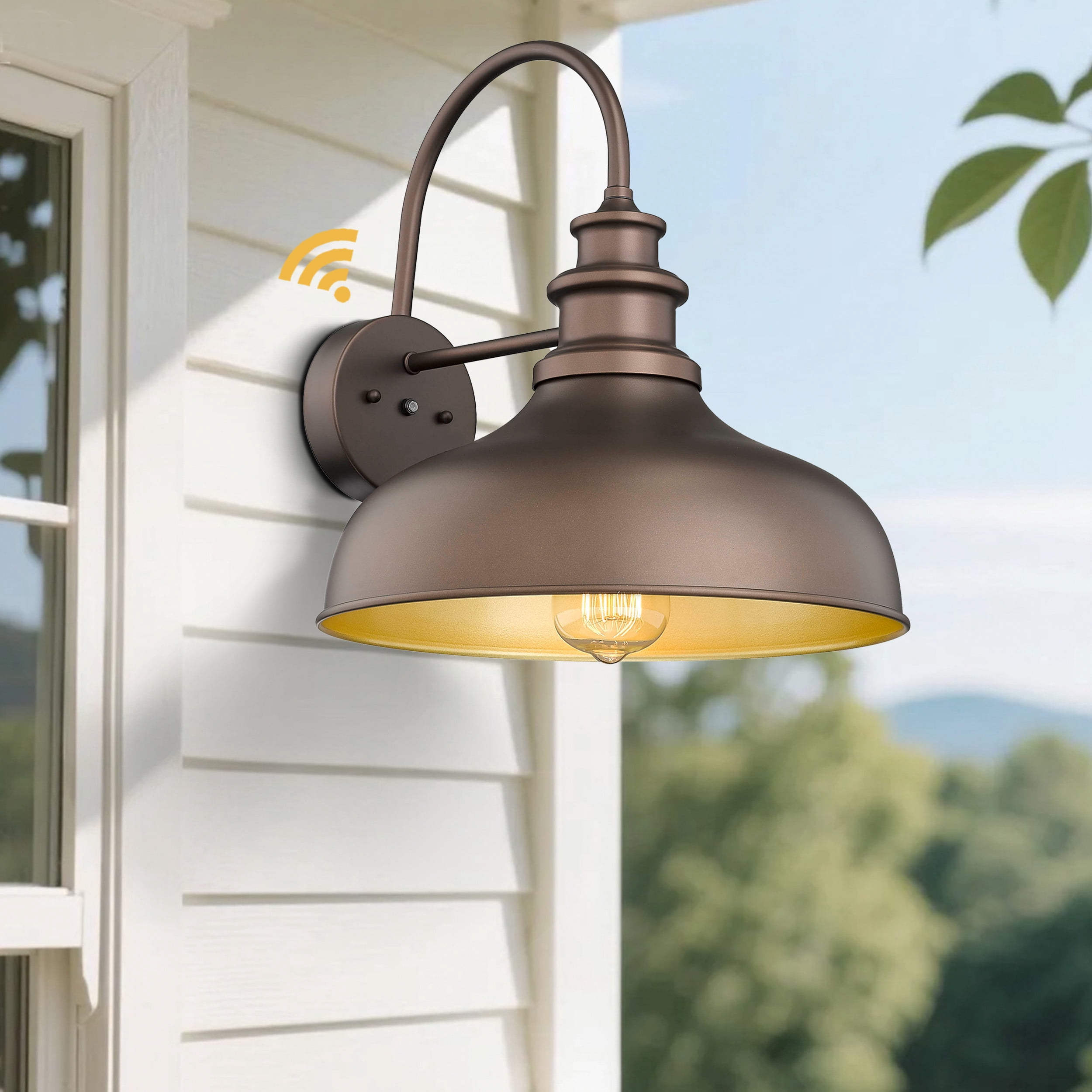 Dusk to Dawn Outdoor Barn Light Anti-Rust Outdoor Wall Sconce Farmhouse Exterior Lighting Fixture Wall Lantern Lamp for Porch,Garage(Oil Rubbed Bronze Finish+Gold Interior, 2 Pack)