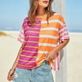 thumbnail image 6 of Summer Plus Size Tops for Womens 2025 Fashion Striped Shirt Casual Color Blocked Short Sleeved Top Loose Round Neck T-shirt Gifts for Womens, 6 of 9