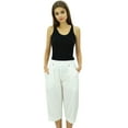 thumbnail image 5 of Bimba Women's Rayon Capri Culottes with Back Elastic Casual Summer Pants With Pockets White - Medium, 5 of 8