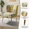 thumbnail image 6 of Contemporary Upholstery Accent Chair Metal Base Tufted Back Elegant Pattern seat Home Living Room Bedroom Yellow, 6 of 7